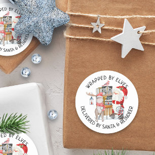 Geleverd door Kerstman en rendier Ronde Sticker