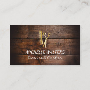 Gelicentieerde Barber Leather Gouden Kam en Schaar Visitekaartje