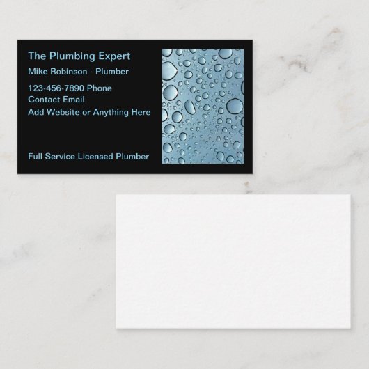 Gelicentieerde Loodgieter Service Water Drops Visi Visitekaartje (Voorkant / Achterkant)
