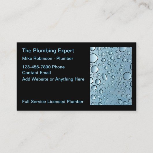 Gelicentieerde Loodgieter Service Water Drops Visi Visitekaartje (Voorkant)