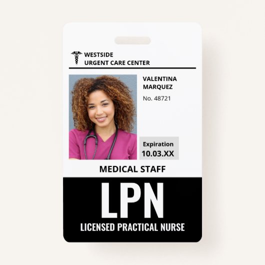 Gelicentieerde Praktische Verpleegster LPN ID Foto Badge (Voorkant)