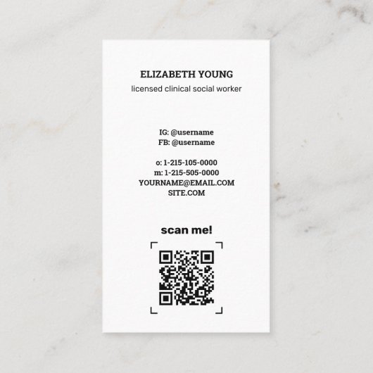 Gelicentieerde Social Worker Custom Foto en QR Visitekaartje (Achterkant)