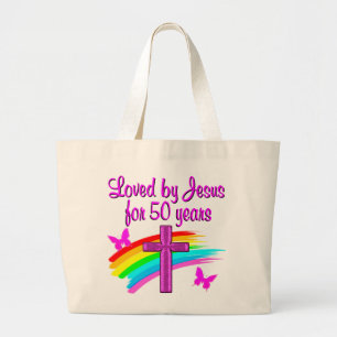 GELIEFD BIJ GOD 50TH BIRTHDAY DESIGN GROTE TOTE BAG