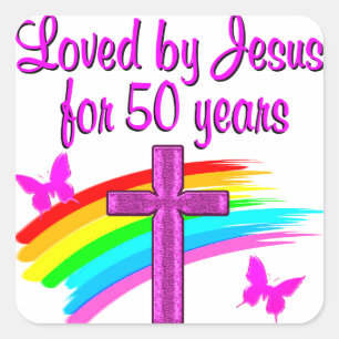 GELIEFD BIJ GOD 50TH BIRTHDAY DESIGN VIERKANTE STICKER