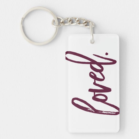 Geliefd. Bourgondië Modern Trendy Script Typografi Sleutelhanger (Voorkant)