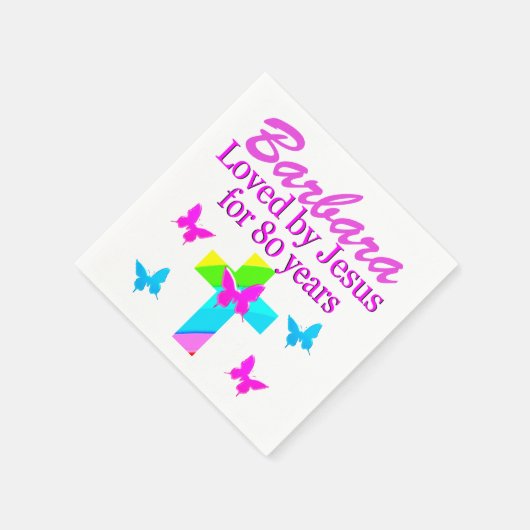 GELIEFD DOOR JEZUS VOOR 80 JAAR GEPERSONALISEERDE  SERVETTEN (Hoek)