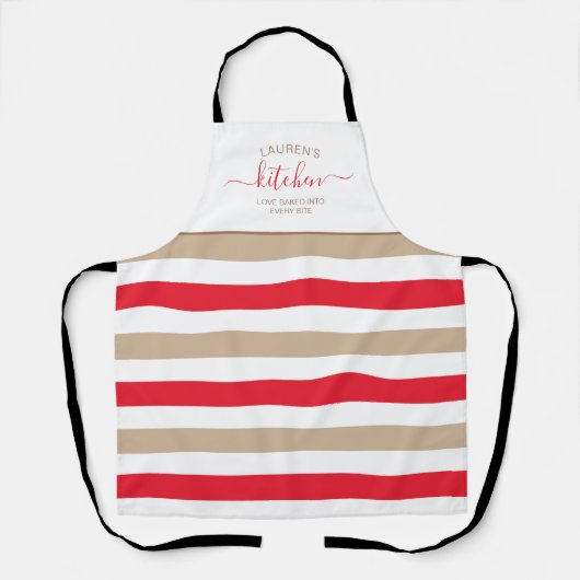 Geliefd gebakken in rood en bruin gestreept schort (Voorkant)