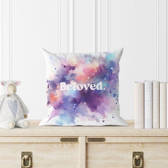 Geliefd. Waterverf Kleurrijke Splashes Sierkussen (Beloved. Watercolor Colorful Splashes Throw Pillow)