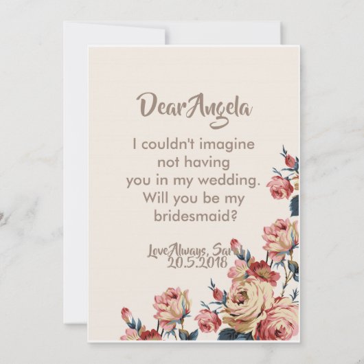 geliefde bruidsmeisje kaart (Achterkant)