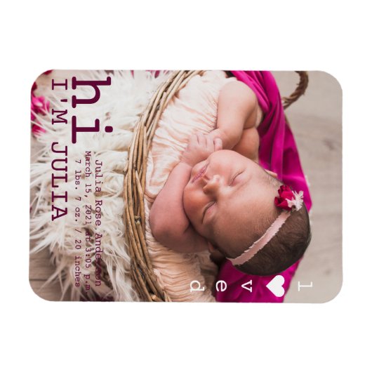 Geliefde foto geboorte aankondiging minimalistisch magneet (Horizontaal)