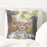 GELIEFDE foto harten gepersonaliseerd Kussen<br><div class="desc">Creëer een foto gooi kussen met een of twee foto's voor iemand die GELIEFD is met deze eenvoudig te uploaden full-bleed fotosjabloon. Het ontwerp is voorzien van een modern typografie titelontwerp geaccentueerd met harten en uw aangepaste tekst in het wit als een foto overlay. Het ontwerp is aan beide zijden...</div>