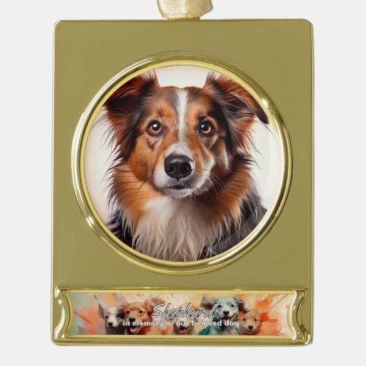 Geliefde hond vakantie verguld banner ornament (Voorkant)