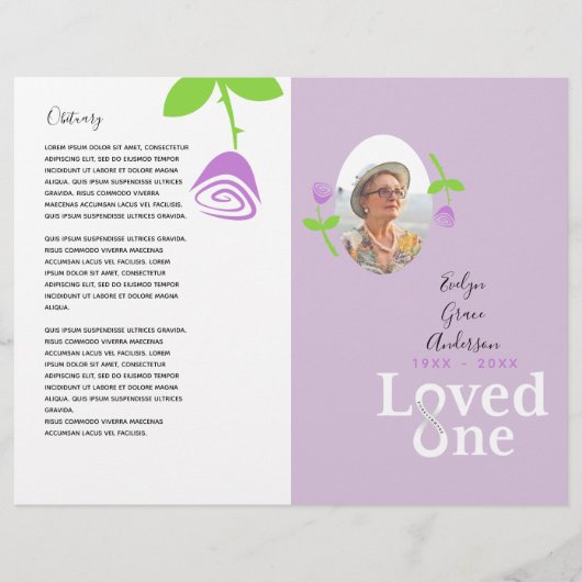 Geliefde Lavendel Roos Herdenkingsdienst Programma Flyer (Voorkant)