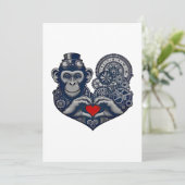 Geliefde steampunk aap met rood hart kaart (Staand voorkant)