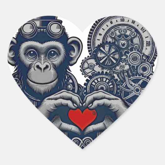 Geliefde steampunk aap met rood hart sticker (Voorkant)