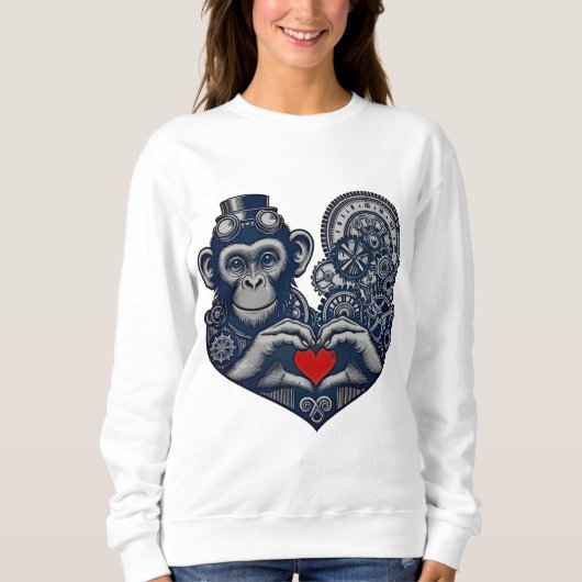 Geliefde steampunk aap met rood hart trui (Voorkant)