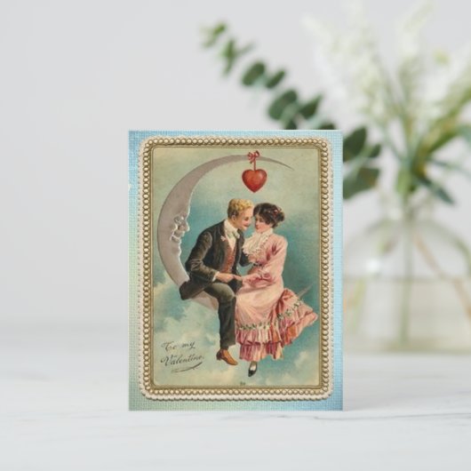  geliefden op een maan Valentijnsdag Briefkaart (Staand voorkant)
