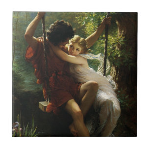 Geliefden op een schommel. Lente door Pierre Augus Tegeltje