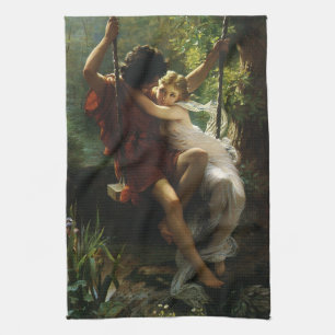 Geliefden op een schommel. Lente van Pierre August Theedoek