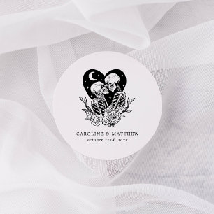 Geliefden tot de Dood Skeletten & Rozen Bruiloft Ronde Sticker