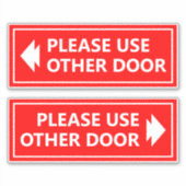 Gelieve Ander Deur Bord Met Pijl Rood Sticker (Voorkant)