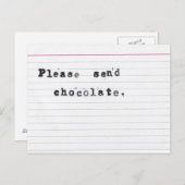 Gelieve chocolade te verzenden briefkaart (Voorkant / Achterkant)