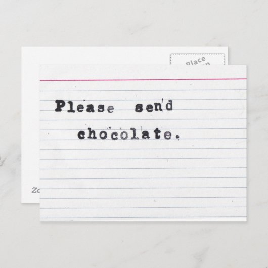 Gelieve chocolade te verzenden briefkaart (Voorkant / Achterkant)