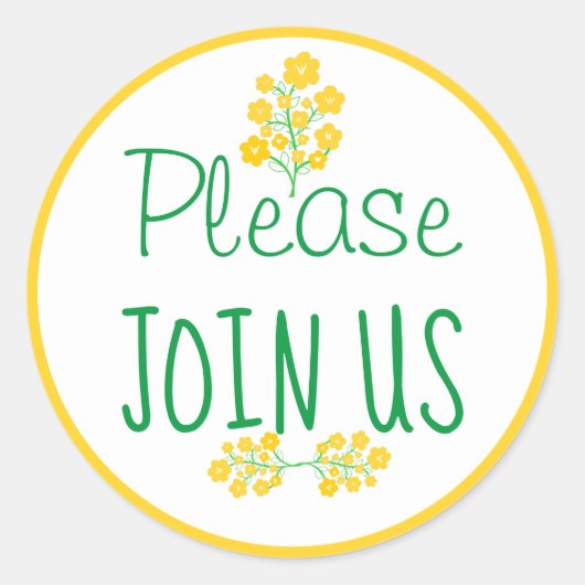 Gelieve deel uit te maken van onze gele partij ronde sticker (Voorkant)