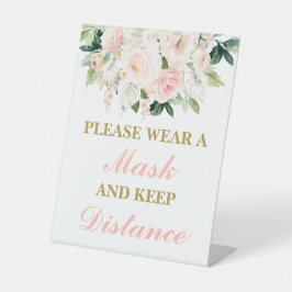 Gelieve een masker te draag reclamebord met voetstuk