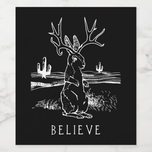 Gelieve Jackalope Cryptid Rabbit Bunny Apparel Wijn Etiket (Enkel label)