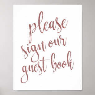 Gelieve Ons Gastenboek Te Ondertekenen Roze Gouden Poster
