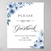 Gelieve ons Guestbook Boho Dusty Blue Floral te on Poster (Voorkant)