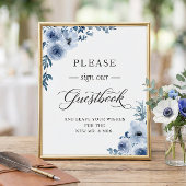 Gelieve ons Guestbook Boho Dusty Blue Floral te on Poster