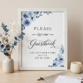 Gelieve ons Guestbook Boho Dusty Blue Floral te on Poster