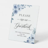 Gelieve ons Guestbook Boho Dusty Blue Floral te on Reclamebord Met Voetstuk (Voorkant)
