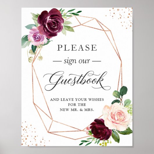 Gelieve ons Guestbook Plum Paars Blush Floral te o Poster (Voorkant)