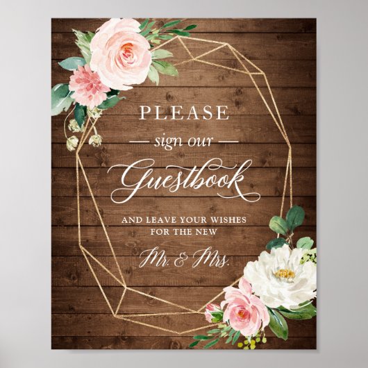 Gelieve ons Guestbook Rustic Geometric Floral te o Poster (Voorkant)