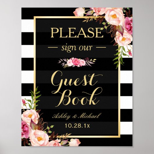 Gelieve ons Guestbook te ondertekenen | Floral Str Poster (Voorkant)