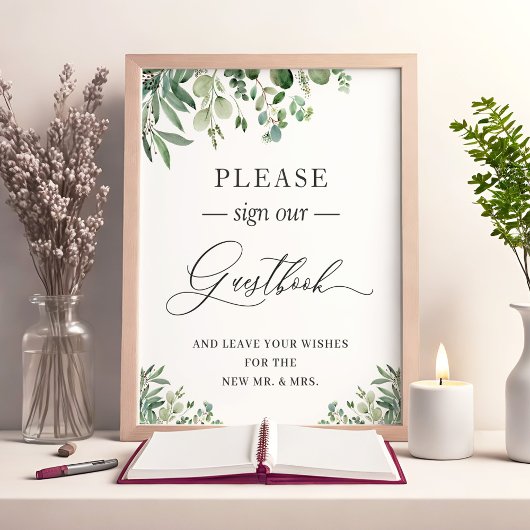 Gelieve onze Guestbook Chic Eucalyptus Leaves te o Poster