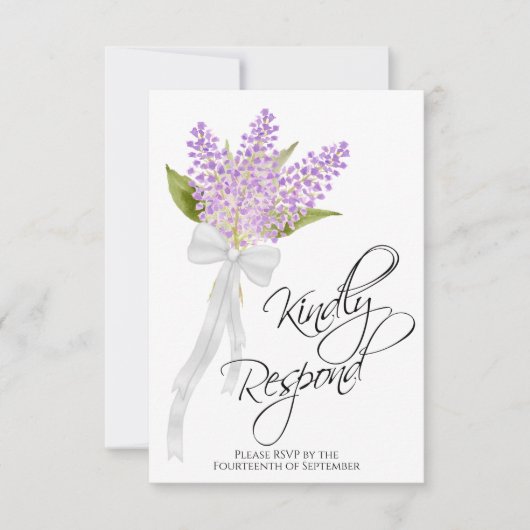 Gelieve te reageren Waterverf Lilas Boeket Bruilof RSVP Kaartje (Voorkant)