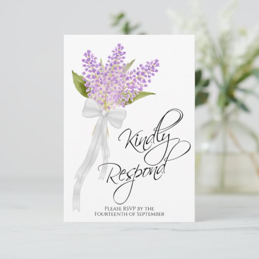 Gelieve te reageren Waterverf Lilas Boeket Bruilof RSVP Kaartje (Staand voorkant)