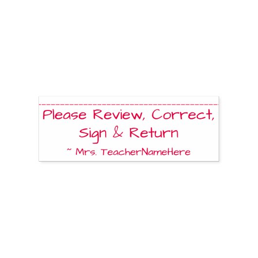 "Gelieve te Reviewen, Correct, Teken & keer terug" Zelfinktende Stempel (Design)