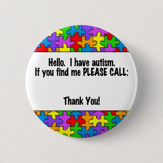 Gelieve te roepen Autism identiteitskaart- Label Ronde Button 5,7 Cm (Voorkant)