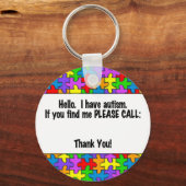 Gelieve te roepen Autism identiteitskaart- Label Sleutelhanger (Voorkant)