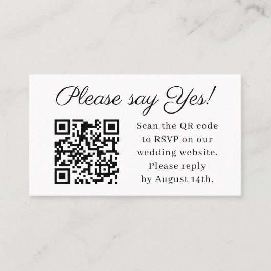 Gelieve te zeggen ja Elegant Wedding QR Code RSVP Visitekaartje (Voorkant)