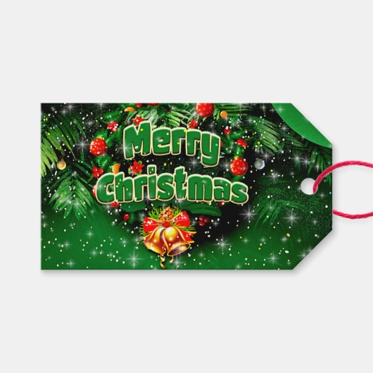 Gelijke groene kerst-gouden cellen cadeaulabel (Voorkant (Horizontaal))