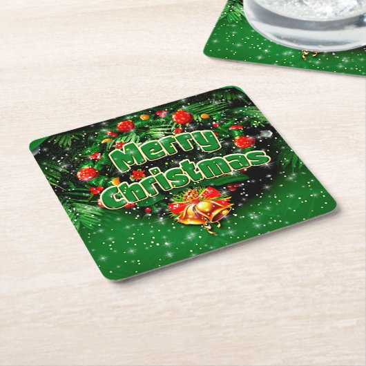 Gelijke groene kerst-gouden cellen kartonnen onderzetters (Schuin)