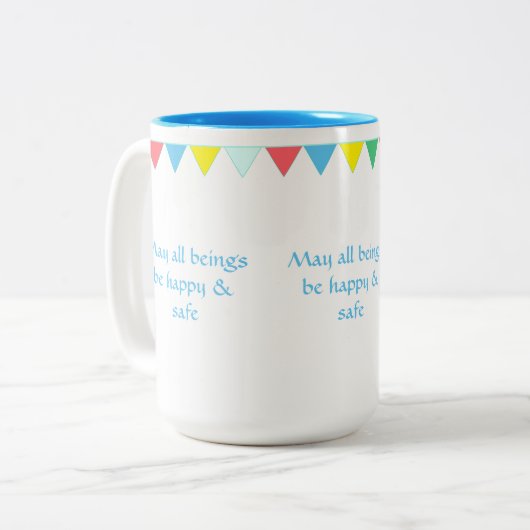 Gelijkgekleurde gebeden vlaggen & kalligrafie tweekleurige koffiemok (Voorkant links)