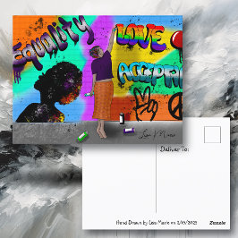 Gelijkheid, liefde en acceptatie Hand getrokken ku Briefkaart