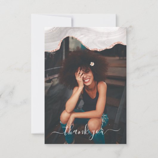 GelijkstroomWITTE EN ROOS-GOLD ZWARTE FOGRA AGATE Bedankkaart (Voorkant)